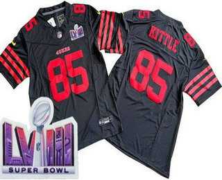 Men%27s San Francisco 49ers #85 George Kittle Limited Black FUSE LVIII Super Bowl Vapor Jersey